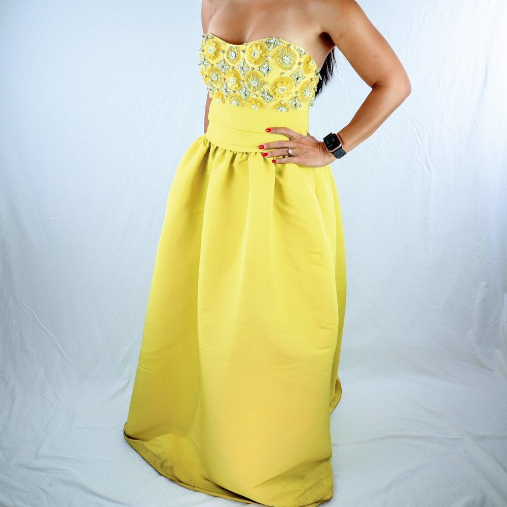 Marchesa Notte Yellow Strapless Gown $995 - Picture 4 of 9